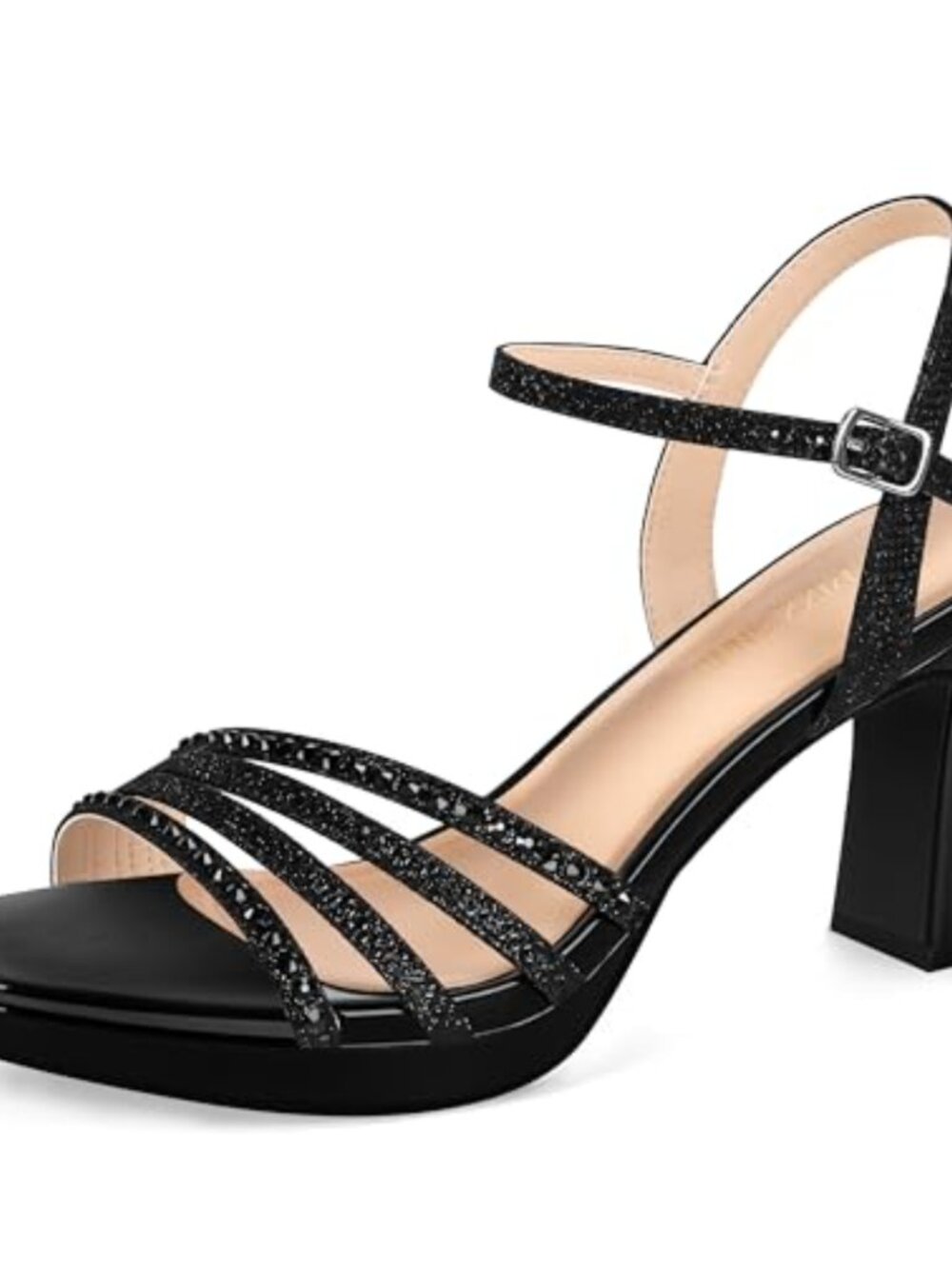 PIZZ ANNU Lena Platform Heels Chunky Rhinestone Ankle Strap Dress Sandals